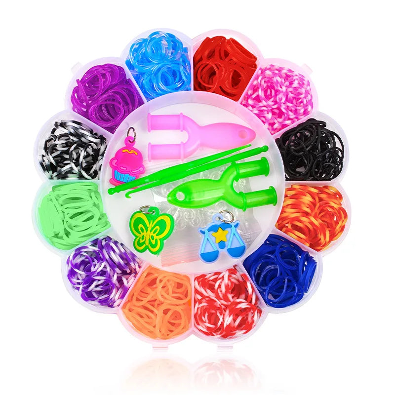 Creative Colorful Loom Bands Set Rainbow Bracelet Making Kit DIY Rubber Band Woven Bracelets Craft Toys for Girls Birthday Gifts
