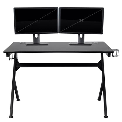 Gaming Desk Black: Laminate Surface, Metal Frame, Easy Adult Assembly