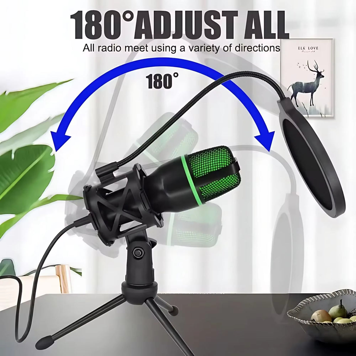 Premium USB Condenser Microphone Kit with Tripod Stand and RGB Lighting for Gaming, Streaming, and Content Creation on PC, Laptop, and Mac - Features Mute Button and Built-in Voice Changer