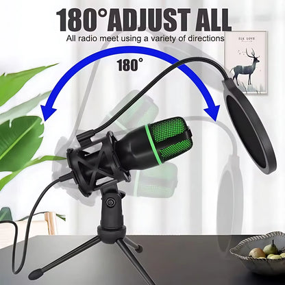 Premium USB Condenser Microphone Kit with Tripod Stand and RGB Lighting for Gaming, Streaming, and Content Creation on PC, Laptop, and Mac - Features Mute Button and Built-in Voice Changer