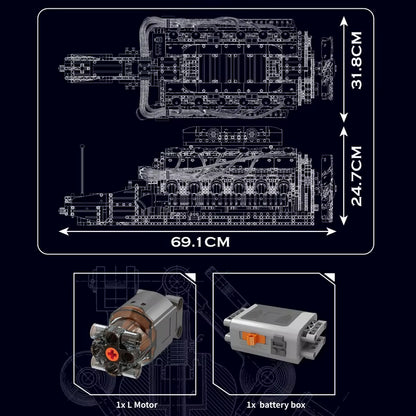 Mould King 10169 the Speed Car V12 Engine Building Block Technical Car Engine Toys Assembly Engine Brick Set Kids Christmas Gift