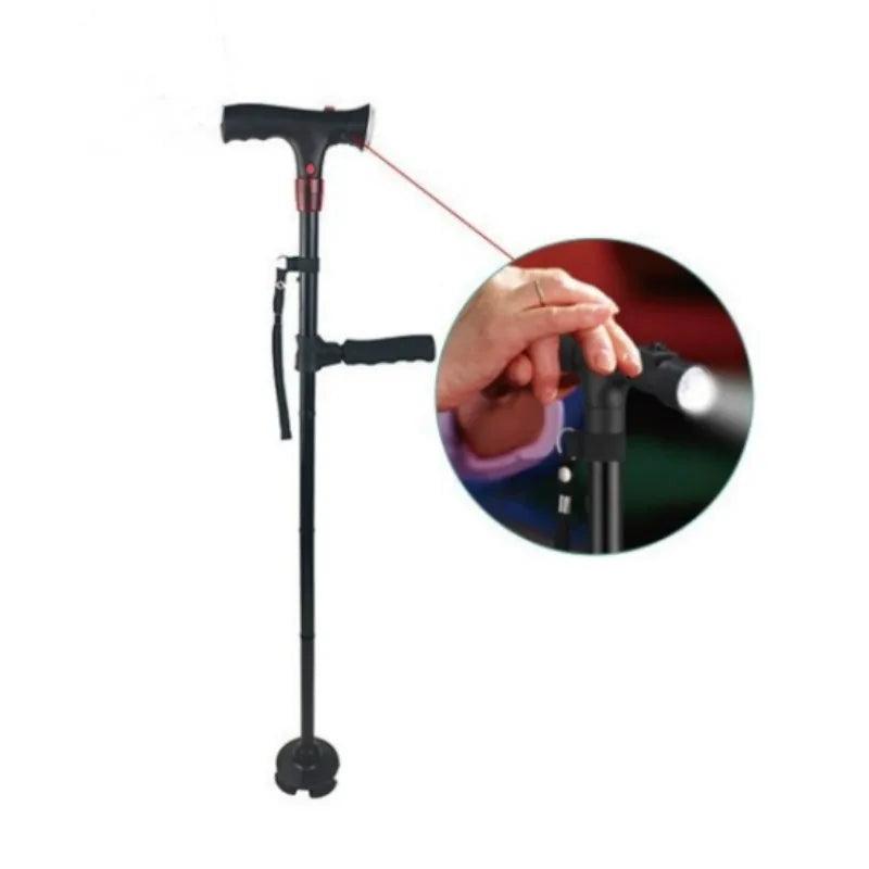 Telescopic Folding Cane with LED Alarm for Elderly Walking Assistance