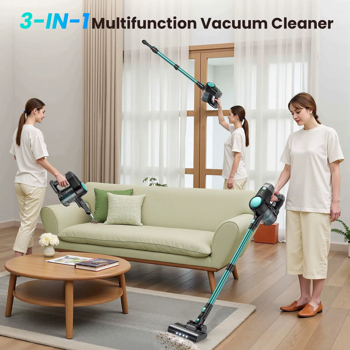 Vastorm N3T Cordless Stick Vacuum Cleaner - 40Kpa Powerful Suction, 3-in-1 Ultra Lightweight Handheld Design, Up to 40 Minutes Runtime for Carpets and Pet Hair