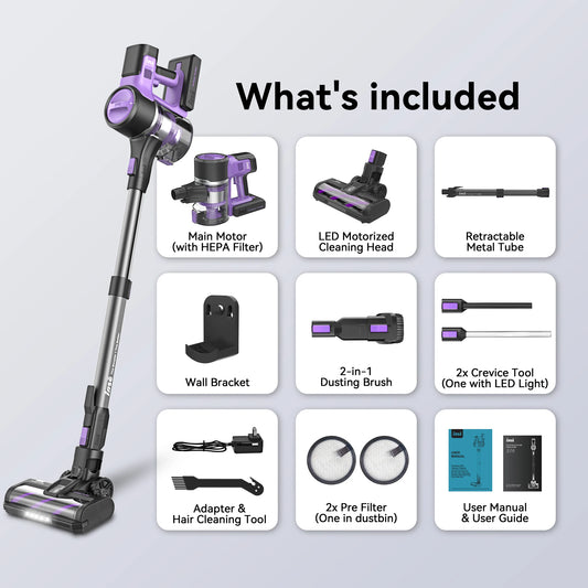 S10 Cordless Vacuum Cleaner, 6-In-1 Stick Vacuum with 45Kpa Powerful Suction, Max 50 Min Runtime Rechargeable Battery