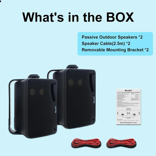 3.5'' Passive Outdoor Speakers Wired Waterproof 200W 3 Way Premium Mountable Wall Mount Speakers for Patio Marine Boat