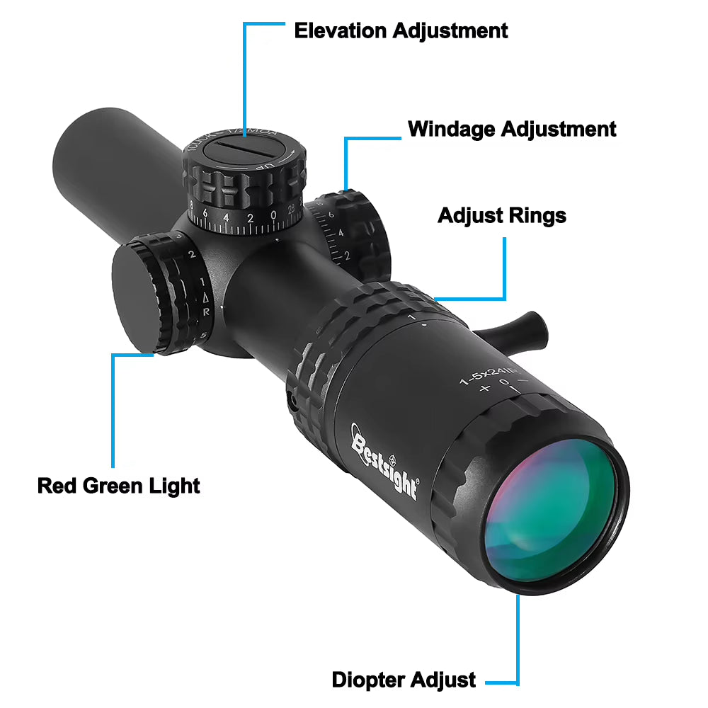 1-5X24 Tactical Optical Scope with Red and Green Illuminated Reticle for Hunting