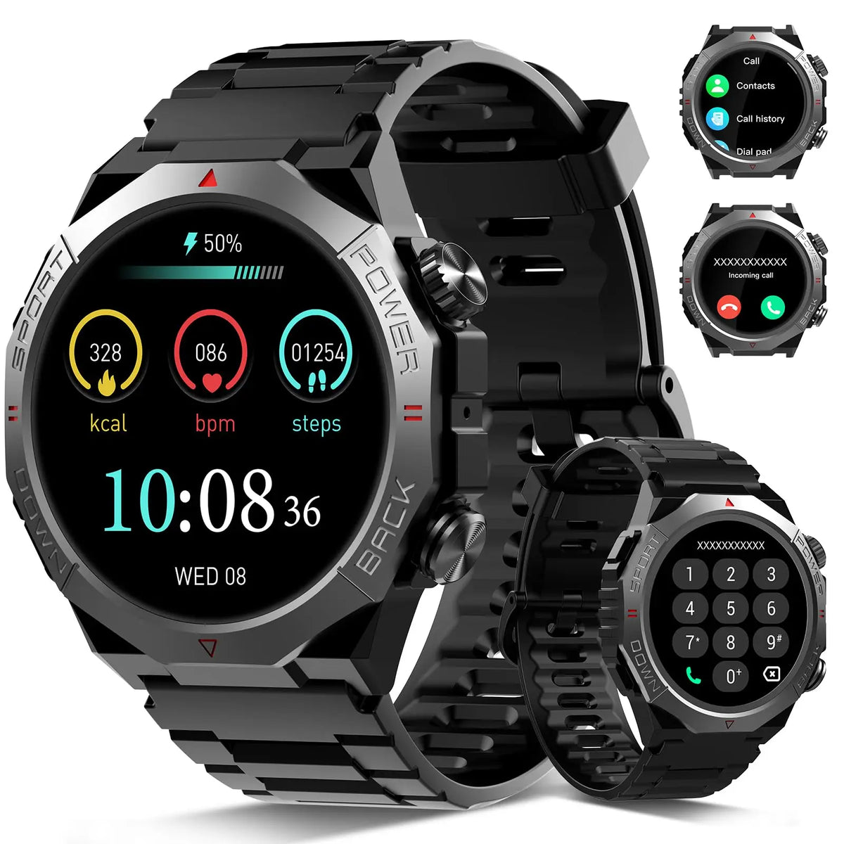 Men's Military Smartwatch with 1.39" HD Touchscreen, IP68 Waterproof Rating, 110+ Sports Modes, Heart Rate and Sleep Monitoring, Bluetooth Calling, and 7-30 Days Battery Life for Android and iOS.