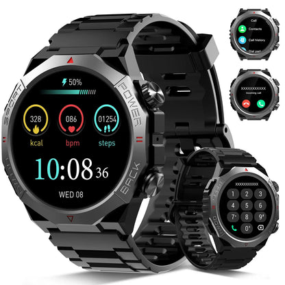 Men's Military Smartwatch with 1.39" HD Touchscreen, IP68 Waterproof Rating, 110+ Sports Modes, Heart Rate and Sleep Monitoring, Bluetooth Calling, and 7-30 Days Battery Life for Android and iOS.