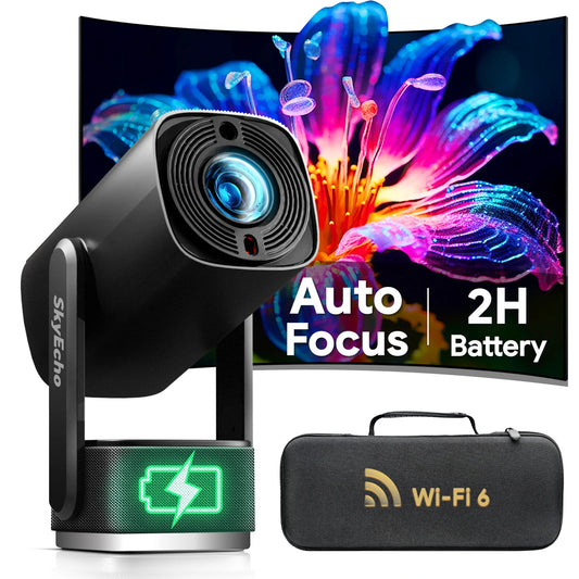  Freeone-Pro Auto Focus Built-In Battery Ceiling Projector Android 1+8G 350 ANSI Lumens 1080P 4K Decoding Supported Built-In 6W Surround Speaker Wifi6 Bluetooth 5.2 Home Theater Outdoors Wireless Projectors