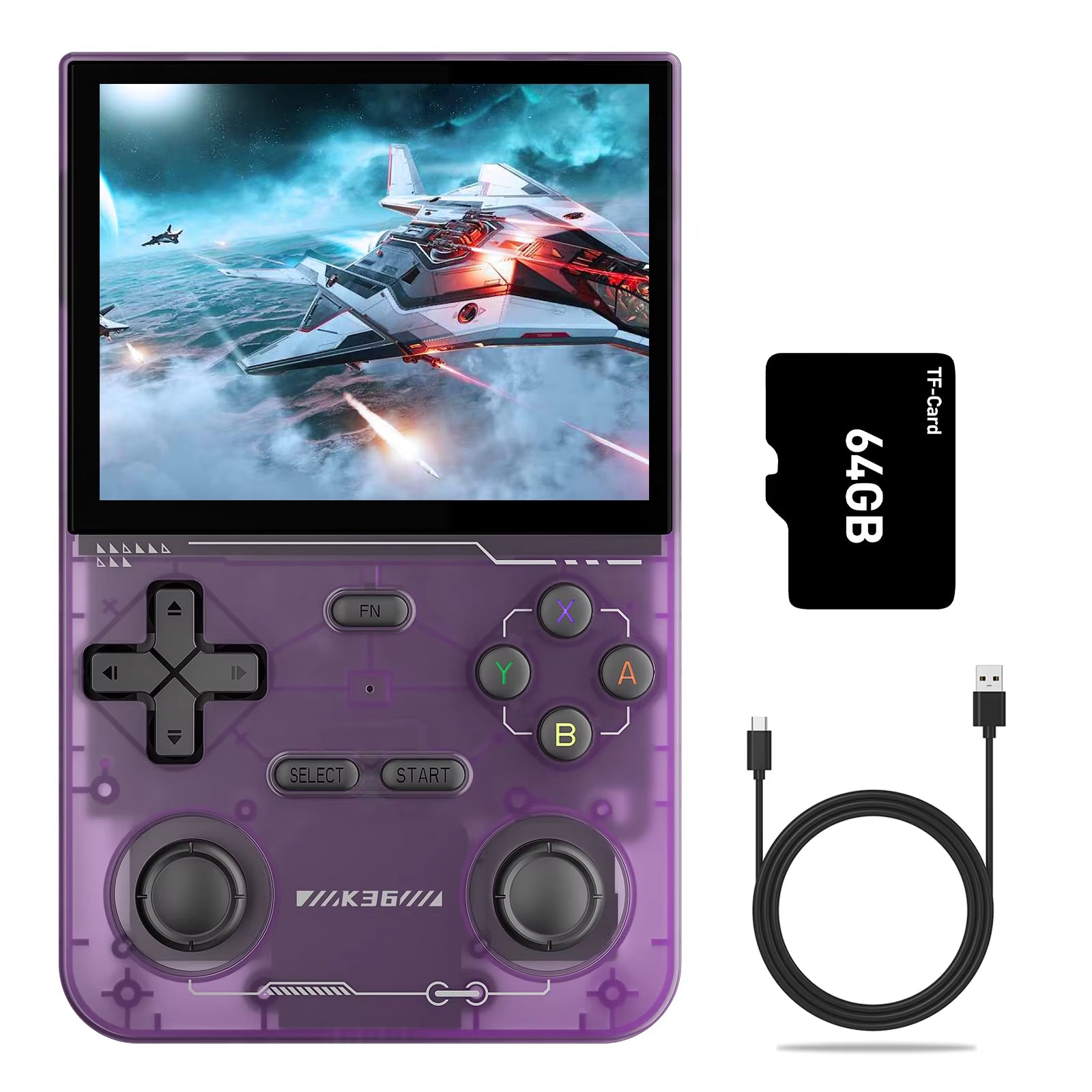 Open Source K36 Retro Handheld Video Game Console 16000 Games Emulator for PS1/PSP/DC/N64/SS 500Nit 3.5 Inch IPS Screen