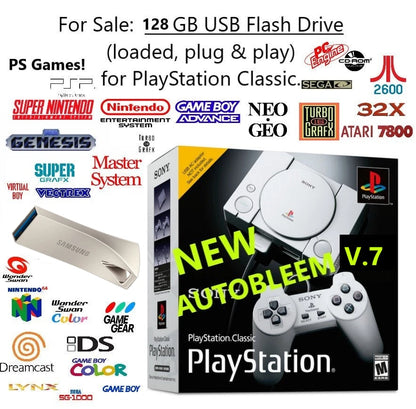 128 GB Flash Drive U-Disk for Playstation Classic 8379 Games + 182 PS1 Games Plug & Play with Micro USB OTG Cable