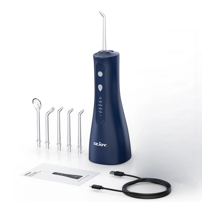 SEJOY Portable Electric Water Flosser with 350ML Tank, 5 Modes, and 5 Jet Tips for Dental Care and Teeth Whitening - Ideal for Home and Travel