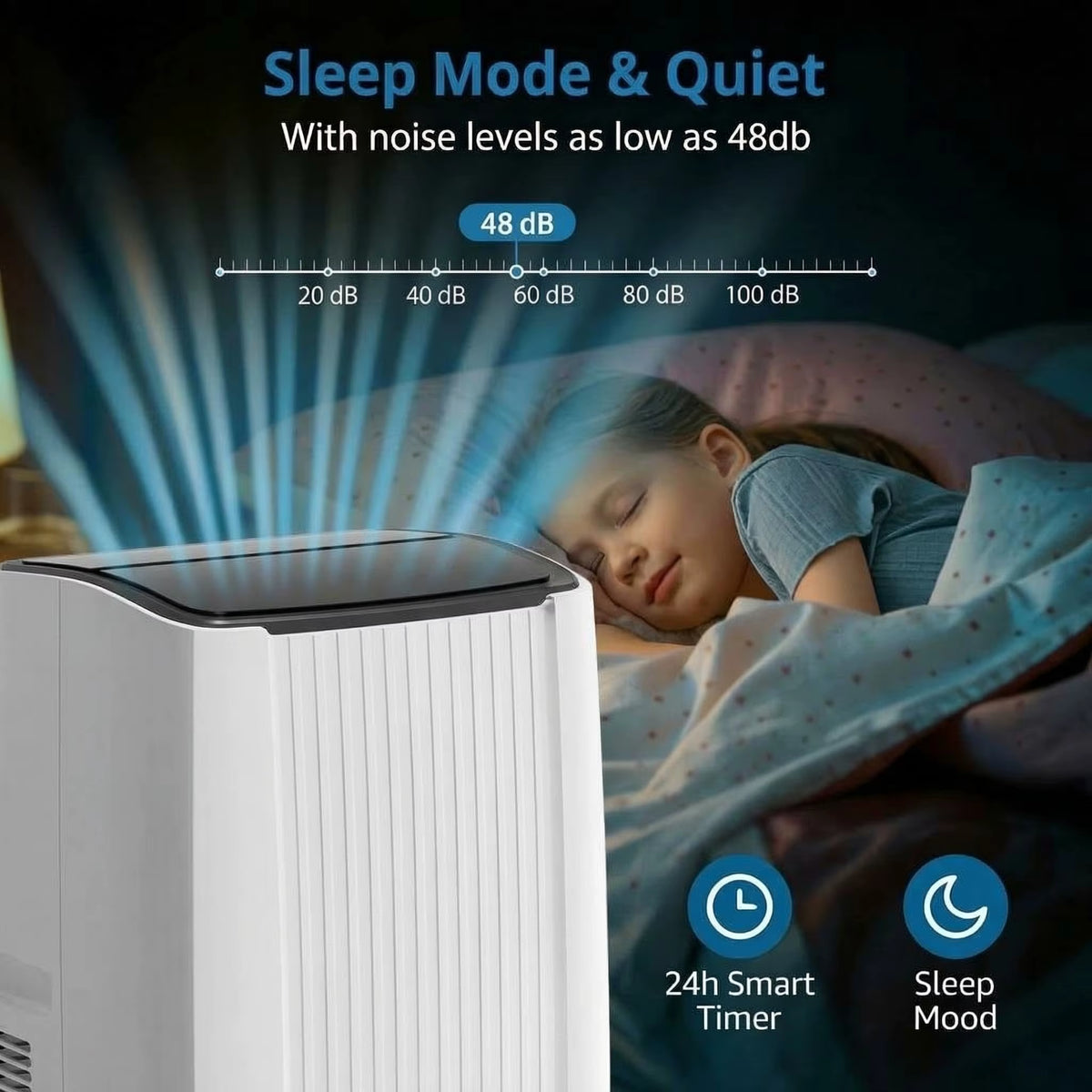 14000 BTU Portable Air Conditioner - 3-in-1 Cooling Unit with Fan, Dehumidifier, Remote Control, 48dB Quiet Operation, 24-Hour Timer, and Window Kits for Indoor Rooms, Offices, and Dorms, Cools up to 750 Sq. Ft.