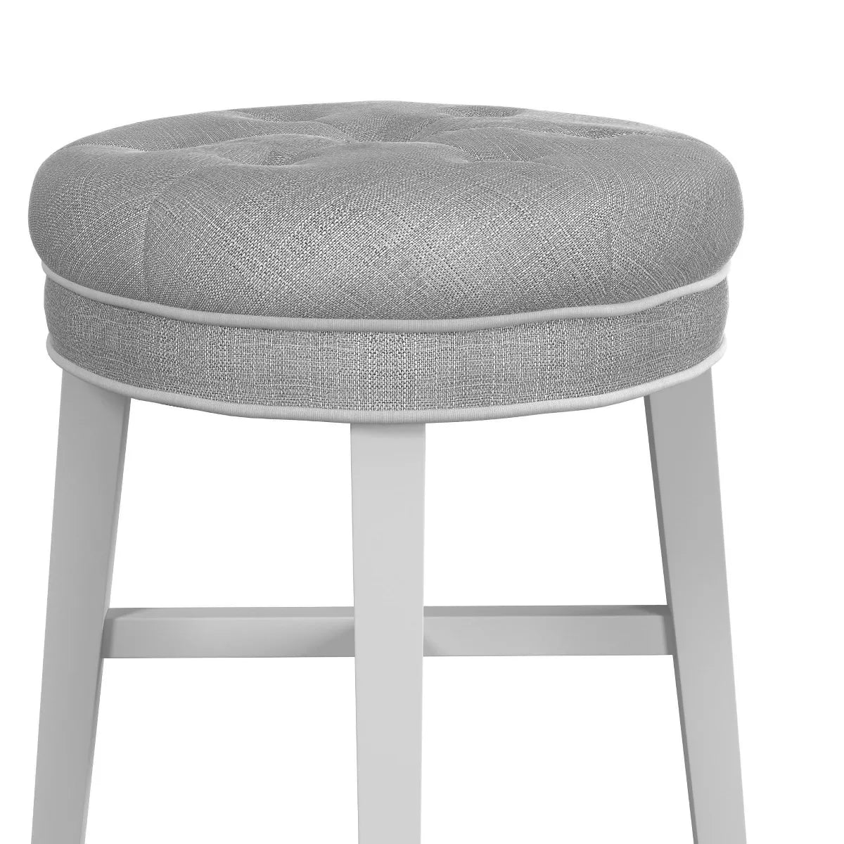 18" Sophia Tufted Backless Wood Vanity Stool - Linen Gray