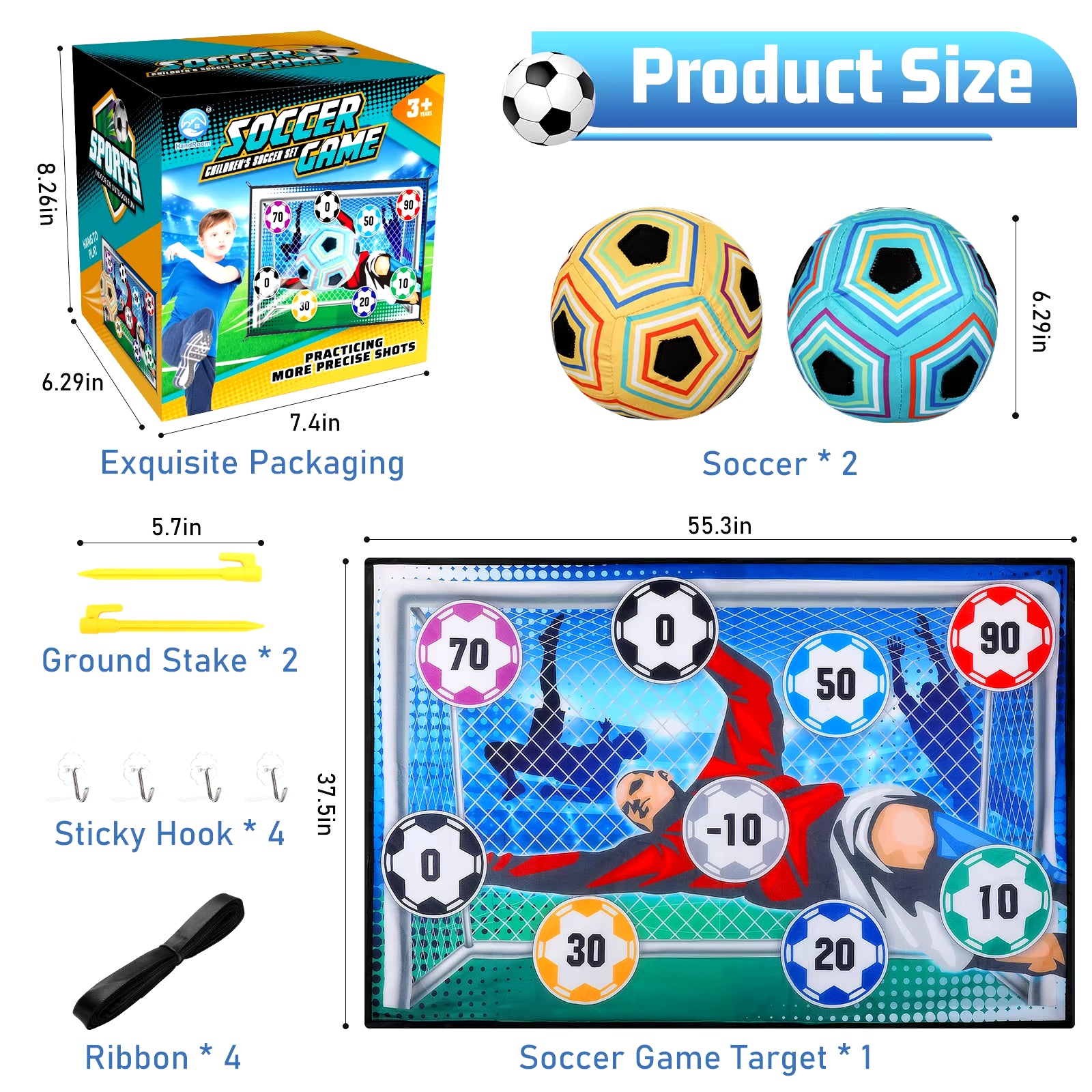 VATOS Football Soccer Sticky Goal Toy Shooting Score Practice Indoor Outdoor Sport Game Penalty Free Kick Training for Boys Gift