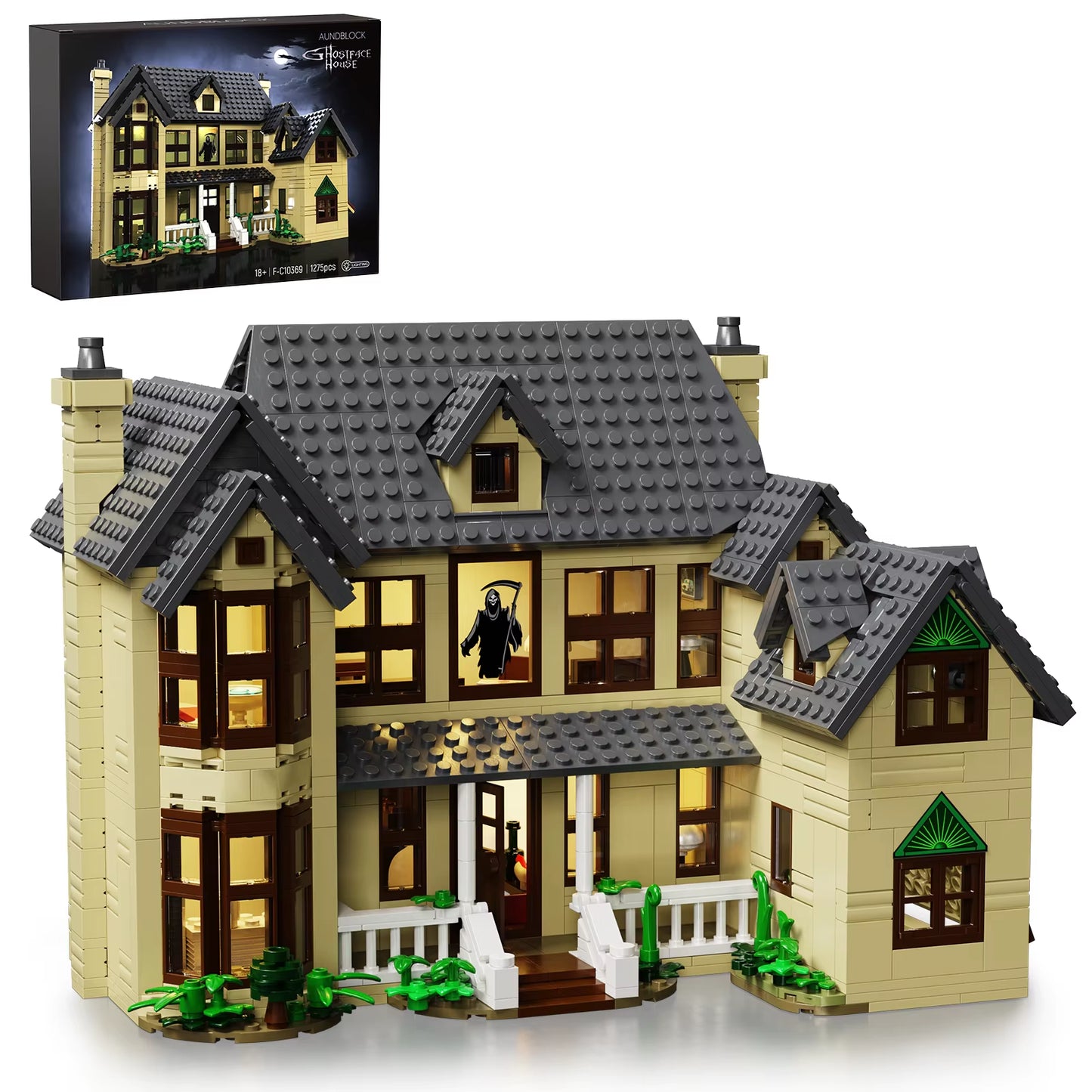 Scream Ghostface House House Building Blocks Set with LED Light,Halloween Decoration Gift for Adults Horror Film Fans(1275Pcs)