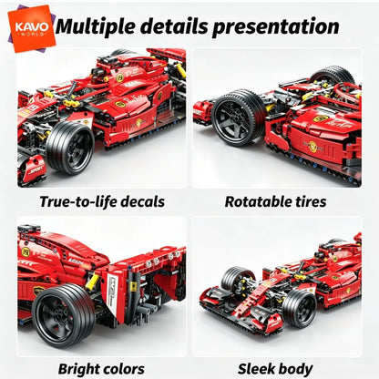 KAVOWORLD 1:10 Scale Large Sports Racing Car Building Blocks Set - 1137 Pieces MOC Formula DIY Assembly Model with Damping Suspension and Rotatable Tires, STEM Educational Toy for Desktop Display and Gift Giving for Friends and Family on Birthdays and Christmas