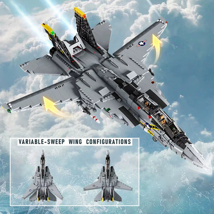 2453PCS F-14 Tomcat Two-Seat Carrier-Based Fighter Building Block Kit, Aviation Toy Model, Adult Military Fan Collection M8021