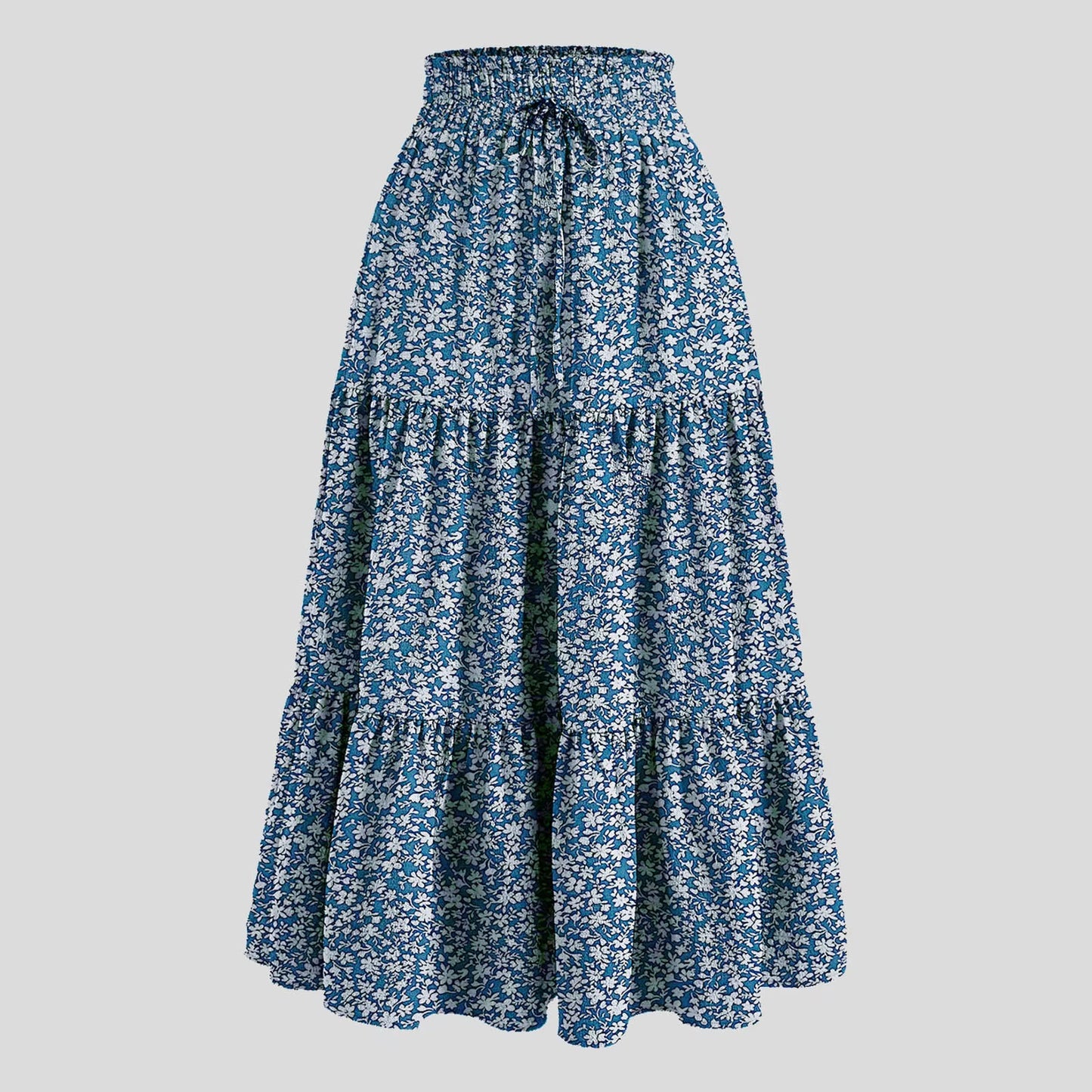 Women'S Boho Floral Print Skirt Vintage High Waist Maxi Skirts Summer Casual Loose Beach Skirt Elegant Ladies Flowy Ruffle Skirt