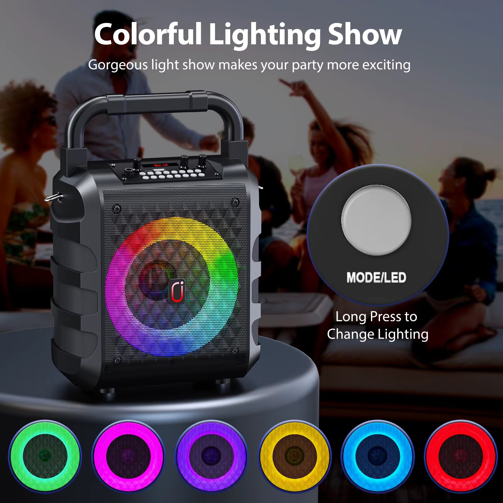 Wireless Speaker, Portable Bluetooth Speaker with Microphone and LED Light, Karaoke Speaker Machine, Home Karaoke System