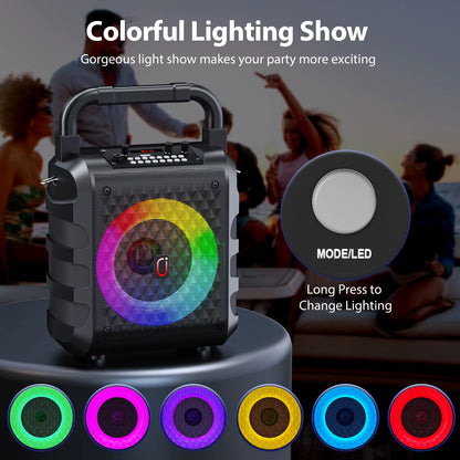 Wireless Speaker, Portable Bluetooth Speaker with Microphone and LED Light, Karaoke Speaker Machine, Home Karaoke System