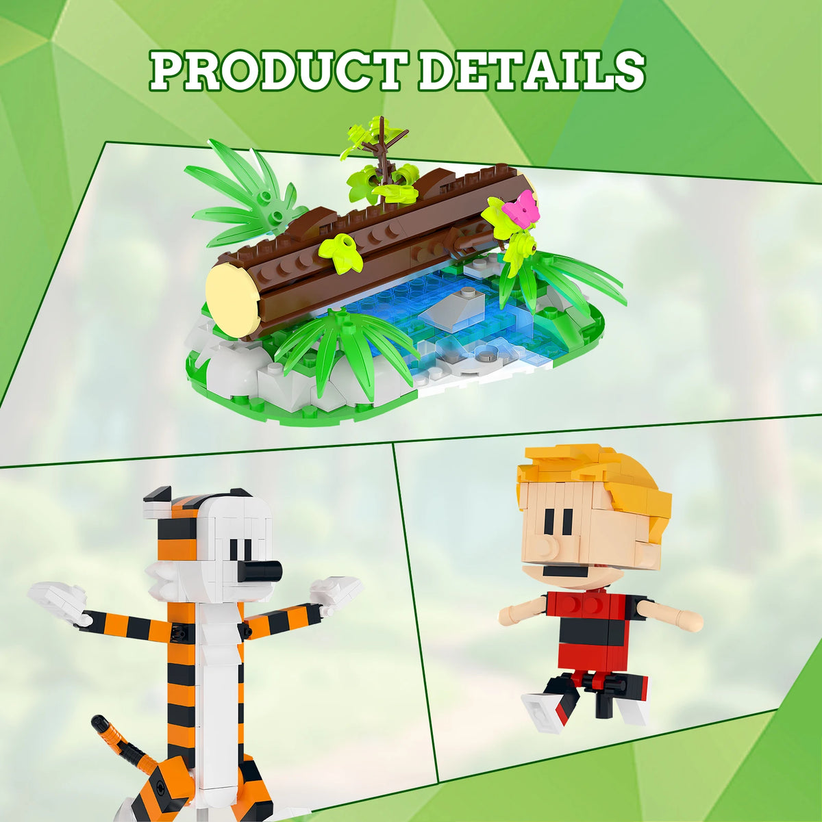 Little Boy and Tiger Adventure Building Set - Classic Cartoon Wooden Bridge Figure Toys, Creative Gift for Boys Ages 8-14, 496 Pieces