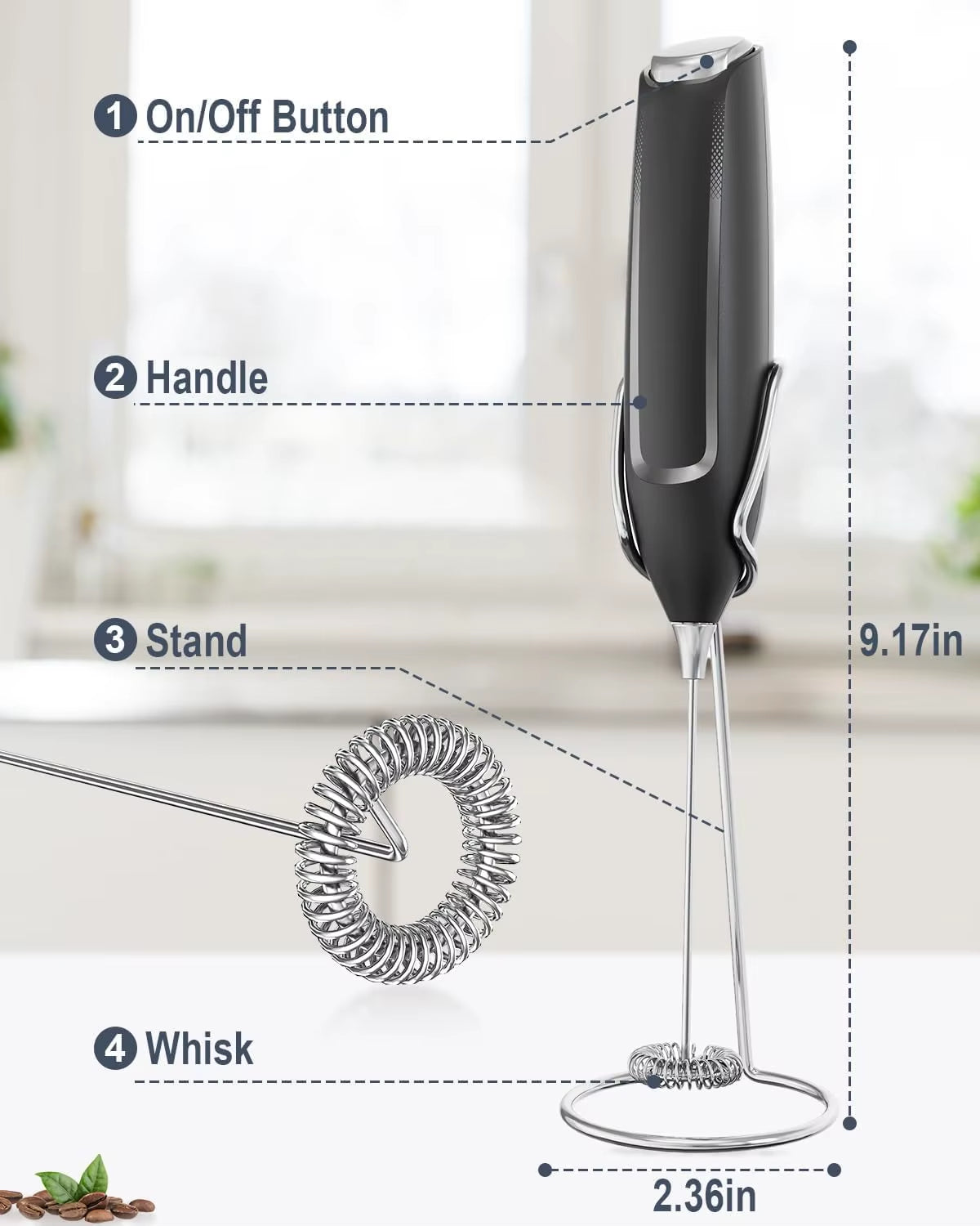 Milk Frother Handheld Electric Foam Maker Frother Wand, Whisk Drink Mixer & Foamer for Coffee Latte Matcha Hot Chocolate