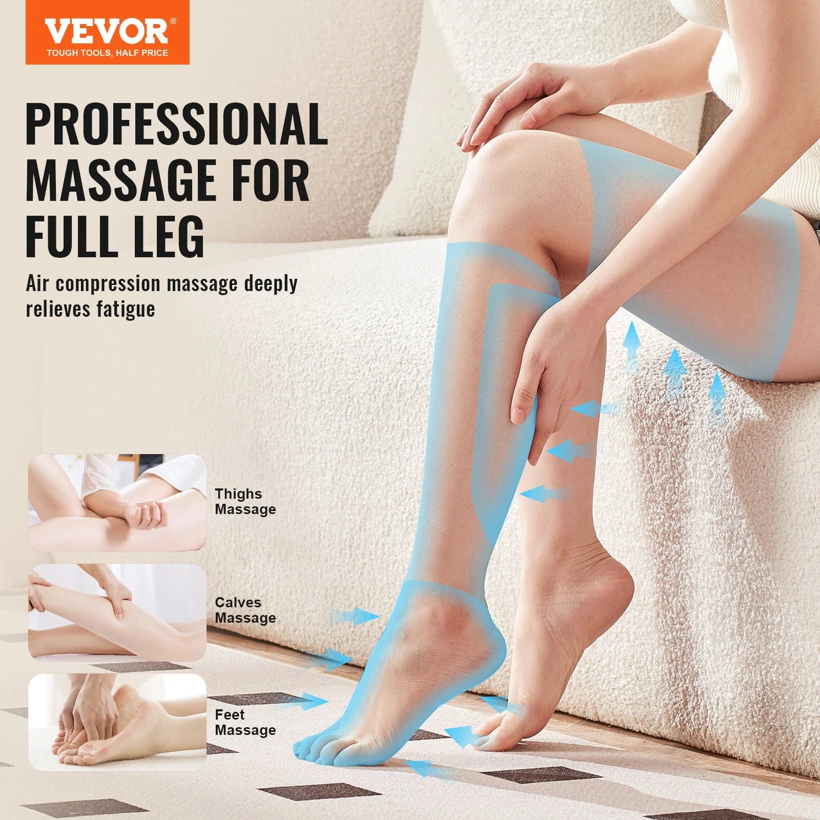 Full Leg Massager, Air Compression Leg Massager for Foot Calf Thigh Knee, 3 Modes & 3 Intensities, Leg Compression Massage Boots