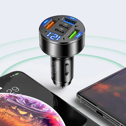 100W 5-Port Car Charger with Voltage Regulation - 12V-24V Cigarette Lighter Plug Adapter for Compatibility with Most Vehicle Models