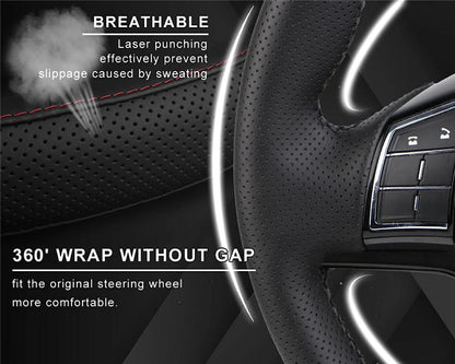 Genuine Leather DIY Car Steering Wheel Cover Anti-Slip for 15"/38 Cm Black US