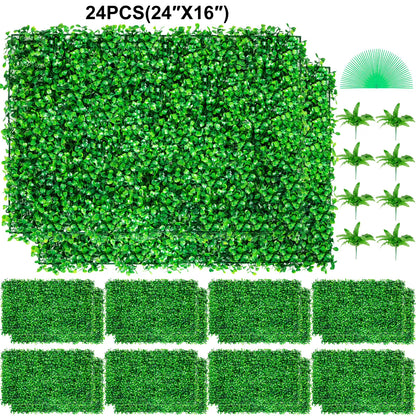 Succebuy Artificial Boxwood Hedge Wall Panels - 24 Pieces, 20x20/24x16 Inches, Green Grass Backdrop for Decorative Use