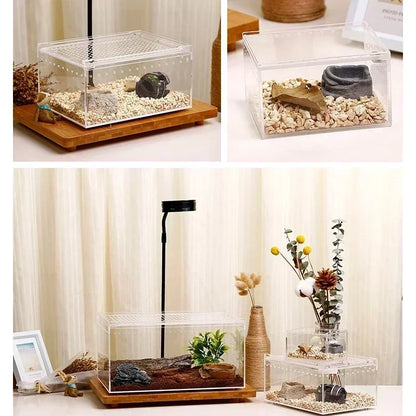 Transparent Acrylic Reptile Breeding Box Spider Lizard Amphibian Terrarium Leak-Proof Pet Habitat Arboreal Tarantula Enclosure