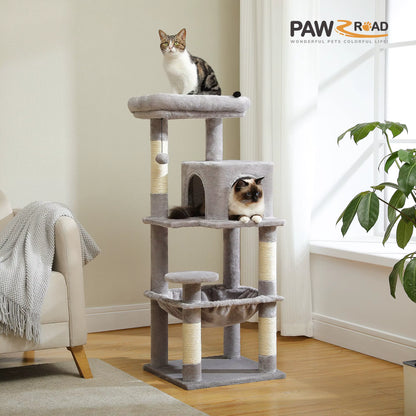 Indoor Cat Tree, 5-Tier Cat Tower for Large Cats with Metal Frame, Spacious Hammock, and Elevated Perch