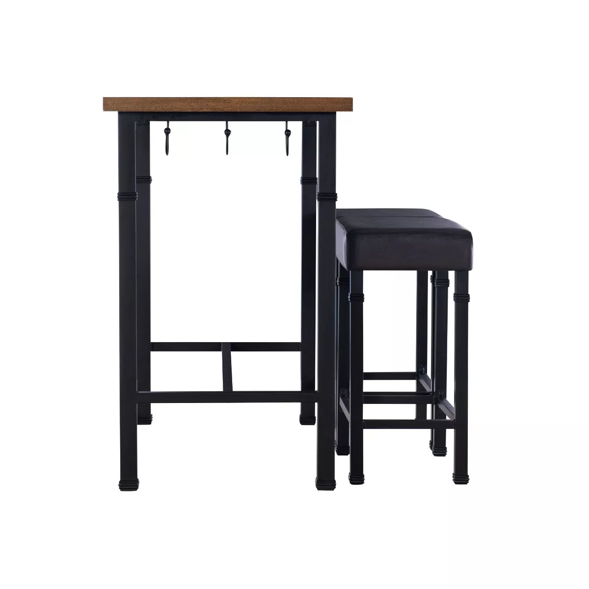 3-Piece Faux Leather Counter Height Pub Dining Set with Padded Seating and Wood/Metal Construction - grey
