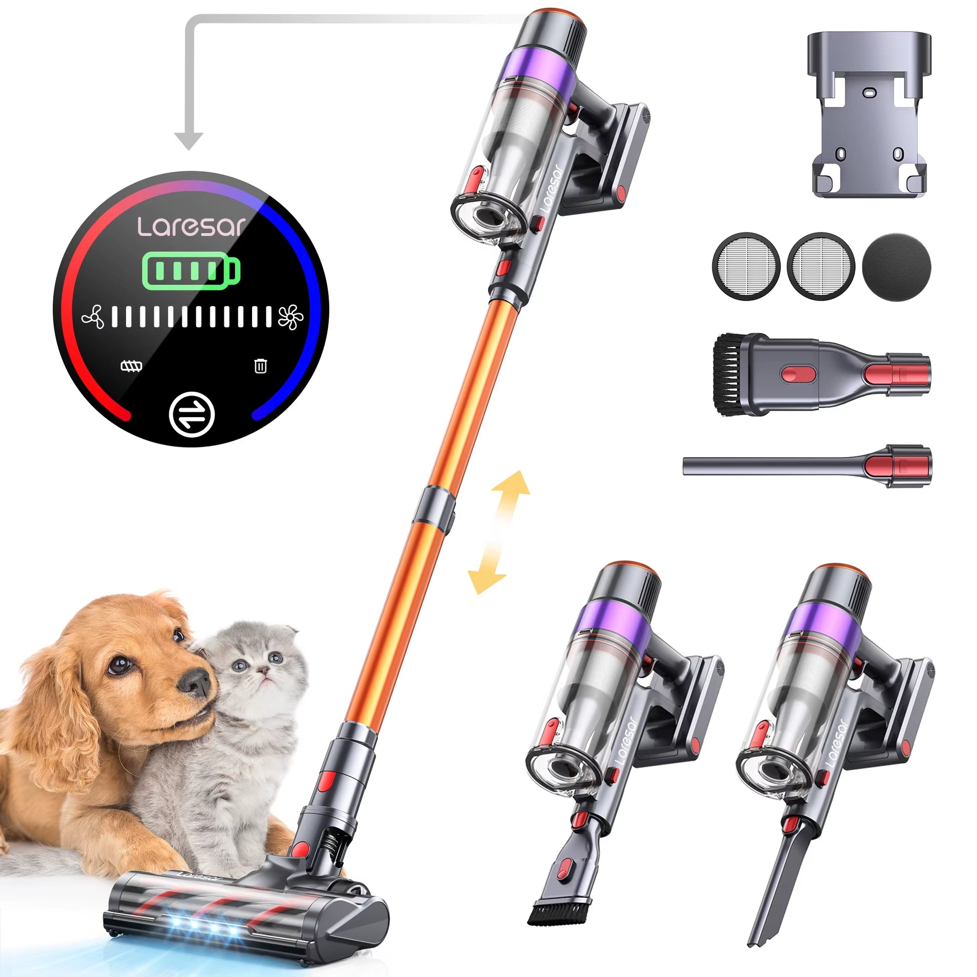 Elite 8 Cordless Vacuum Cleaner Handheld Home Appliance 450W Powerful Smart Home Touch Screen 55 Mins Detachable Battery