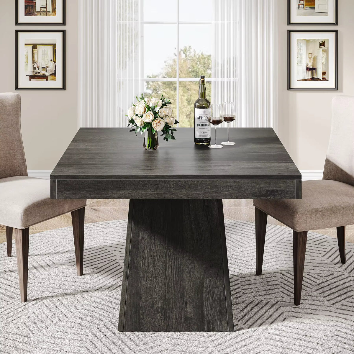 Tribesigns 31.5-Inch Square Dining Table for Four with Sturdy Pedestal Base, Ideal for Small Kitchens and Farmhouse Dining Rooms
