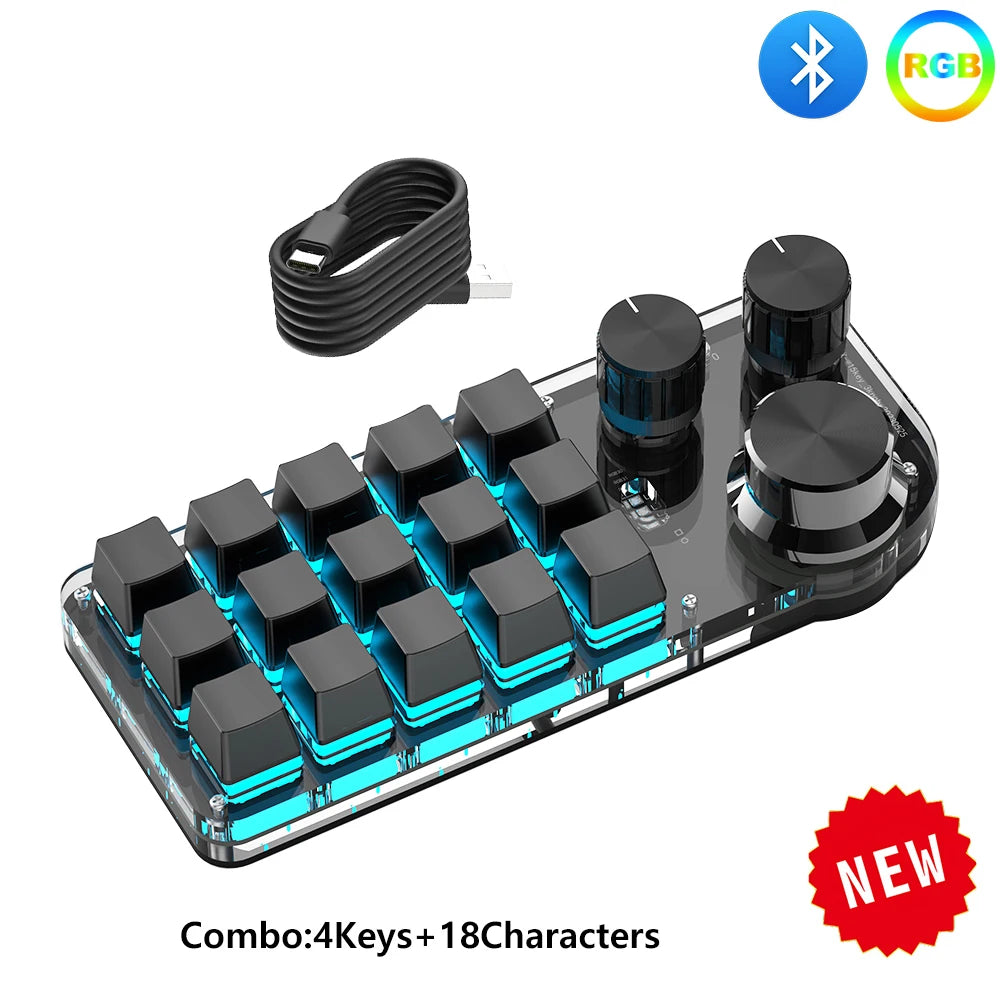 USB Custom Keyboard Macro 6/21 Key 1 Knob Programming RGB Bluetooth Gaming Photoshop Hotswap Mini Mechanical Bluetooth Keyboard
