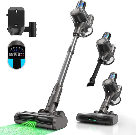 Cordless Vacuum Cleaner, Lightweight Stick Vacuum 33Kpa Powerful Suction Rechargeable Handheld for Home Pet Hair Hard Floor Carpet, Large Digital Display, Charging Moun