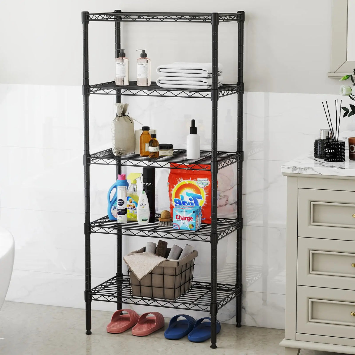 JHK Adjustable 3-5 Tier Heavy Duty Metal Wire Storage Shelves for Living Room and Kitchen