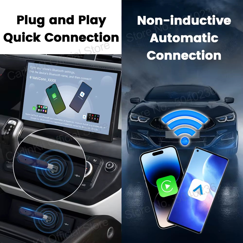 Carlinkit 5.0 Mini Ultra Wireless Adapter for OEM Vehicles - Seamless Wireless CarPlay and Android Auto with Plug and Play WiFi and Bluetooth Connectivity