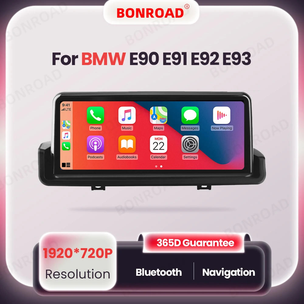 BONROAD Wireless CarPlay and Android Auto Multimedia Player for BMW 3 Series E90 E91 E92 E93 with Touch Screen and Bluetooth Connectivity