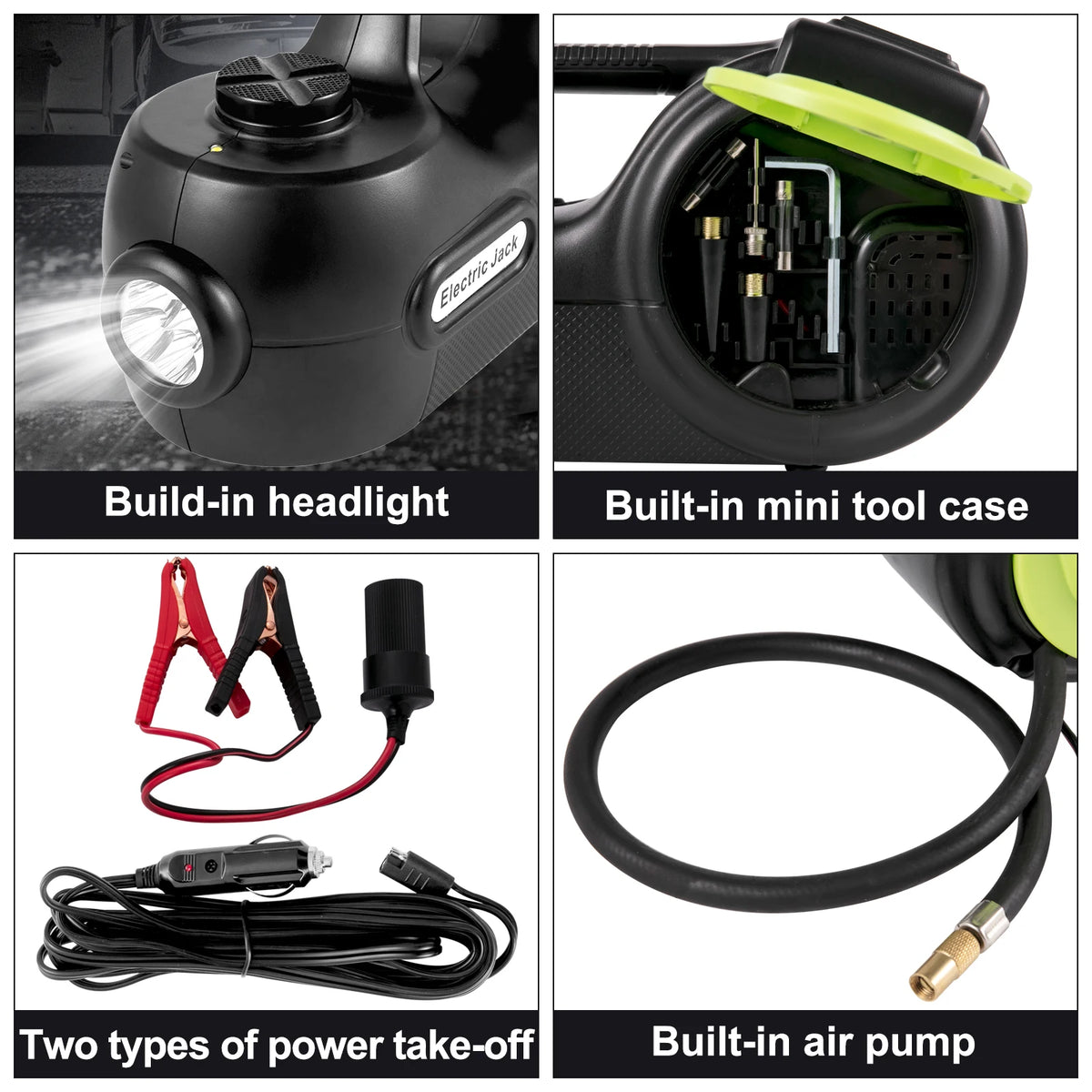 Succebuy 4-in-1 Portable Electric Car Jack with Hydraulic Lift, Impact Wrench, Tire Compressor, and LED Light for Automotive Repair