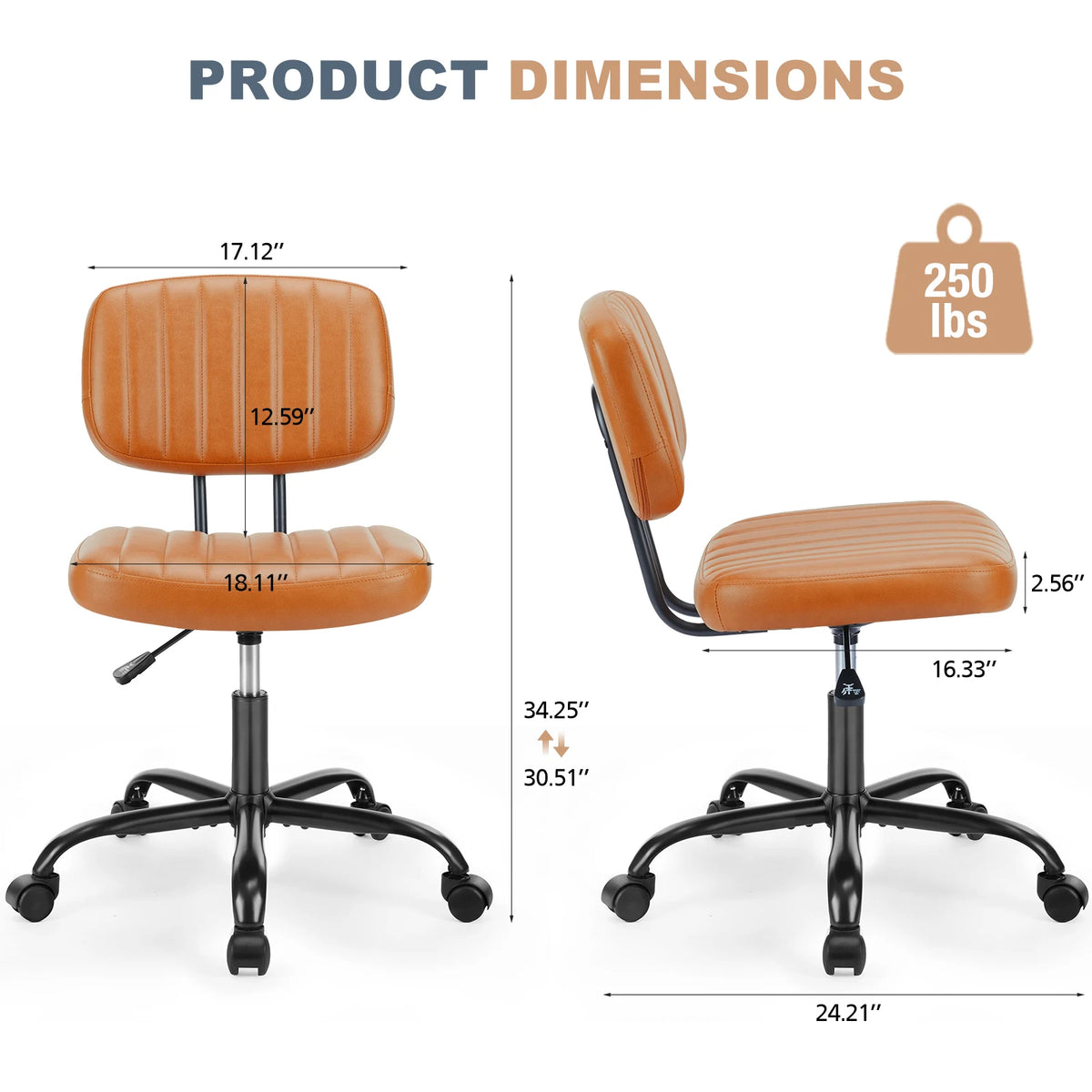 Ergonomic Armless PU Leather Office Chair with Swivel and Height Adjustment for Home and Gaming Use