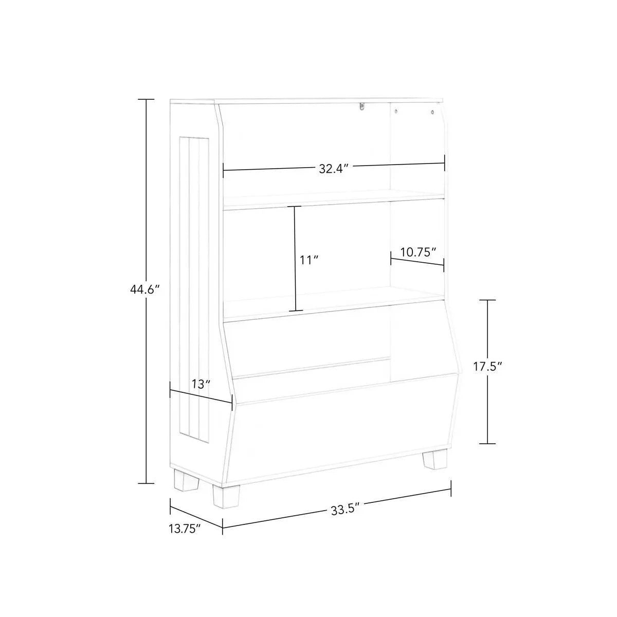 Kids' 34" Playroom Bookshelf with Veggie Bin Organizer, 2 Open Toy Storage Shelves, and 4 Fabric Bins
