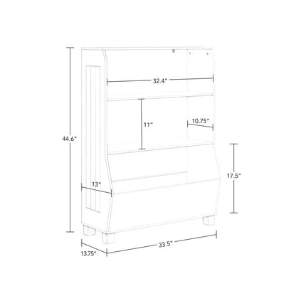 Kids' 34" Playroom Bookshelf with Veggie Bin Organizer, 2 Open Toy Storage Shelves, and 4 Fabric Bins