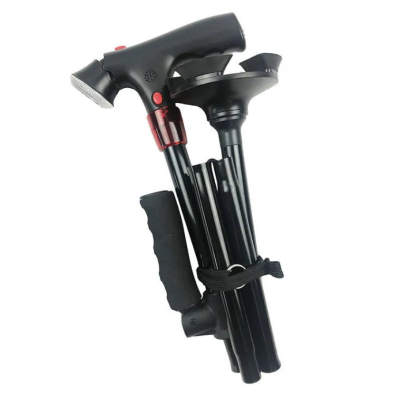 Telescopic Folding Cane with LED Alarm for Elderly Walking Assistance