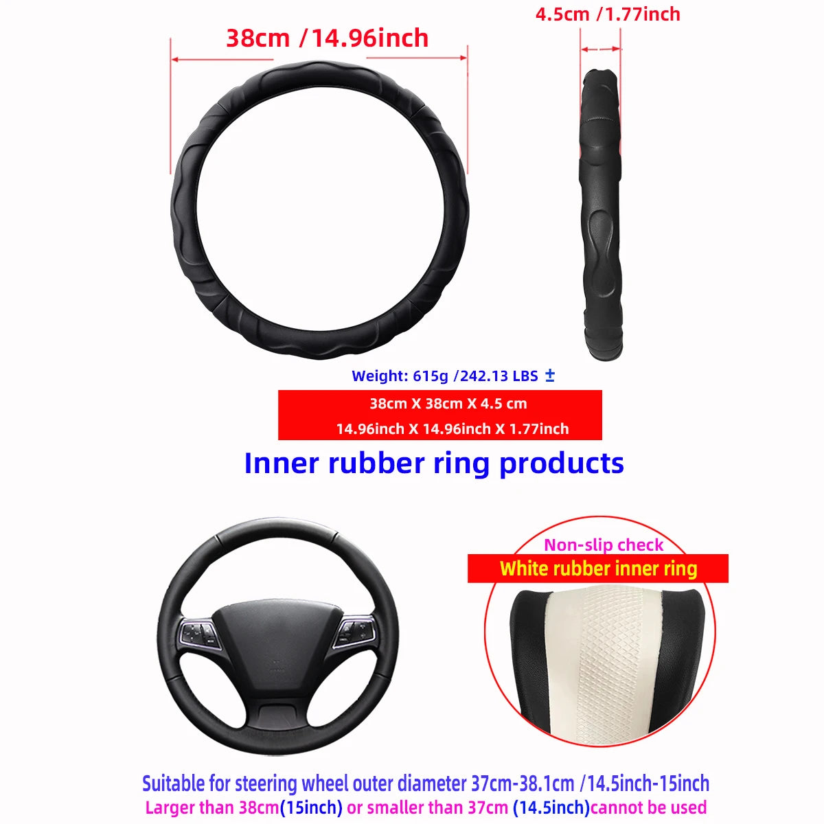 Artificial Lambskin Three-Dimensional Sports Car Steering Wheel Cover for 14.5-15 Inch (37-38 CM) Wheels