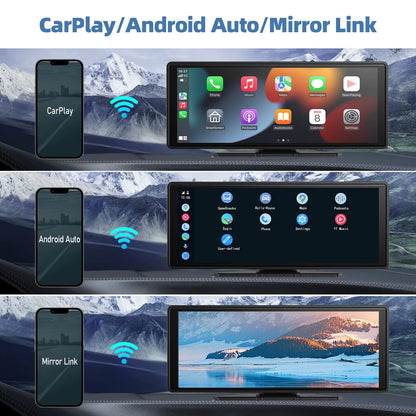 Portable Wireless Carplay Car Stereo, 10.26" Inch HD Touchscreen for Car with Carplay & Android Auto with Mirror Link/Backup Cam