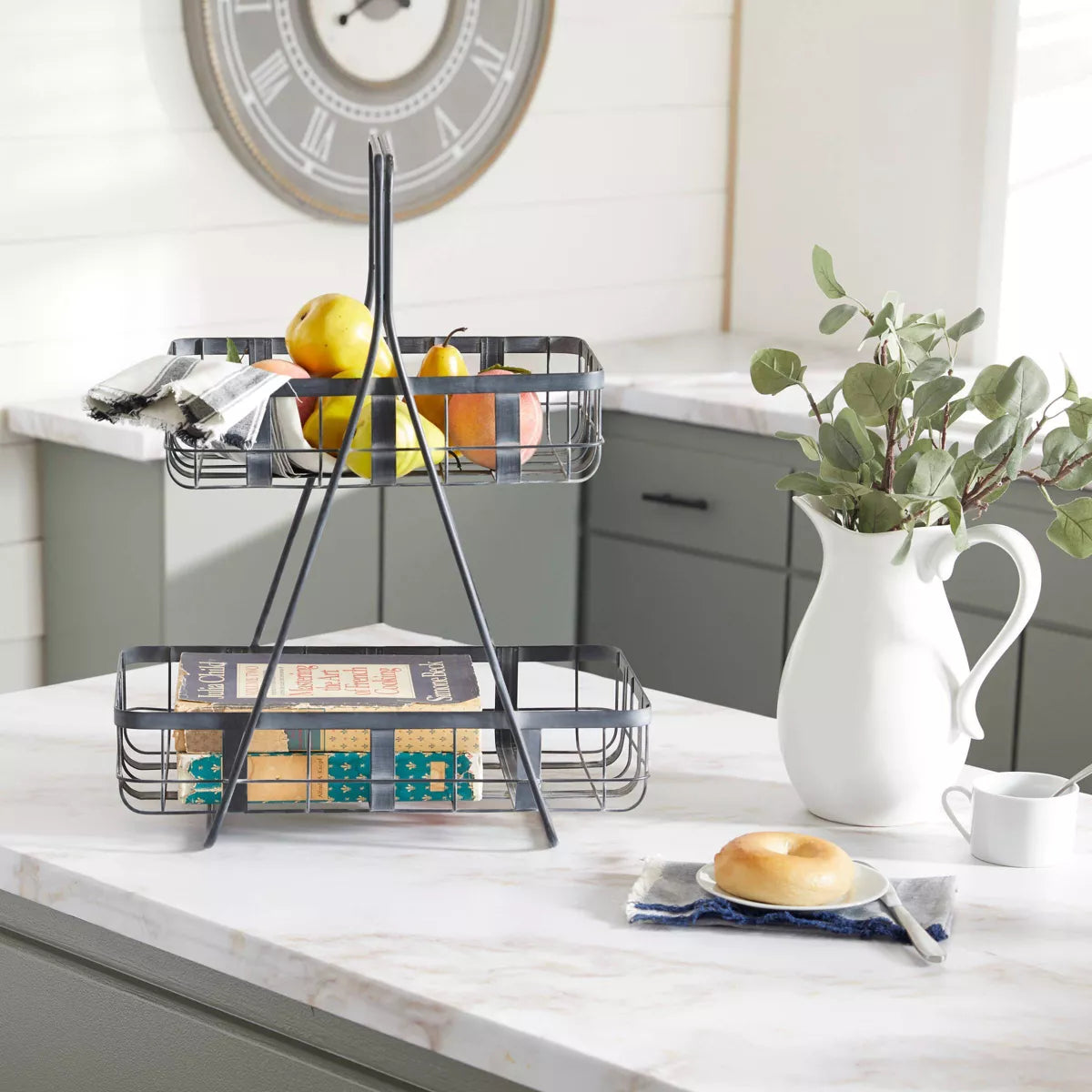 Iron Storage Basket Gray - Decorative Metal Bin for Blanket Storage, Novelty Shape, 22.85" Height