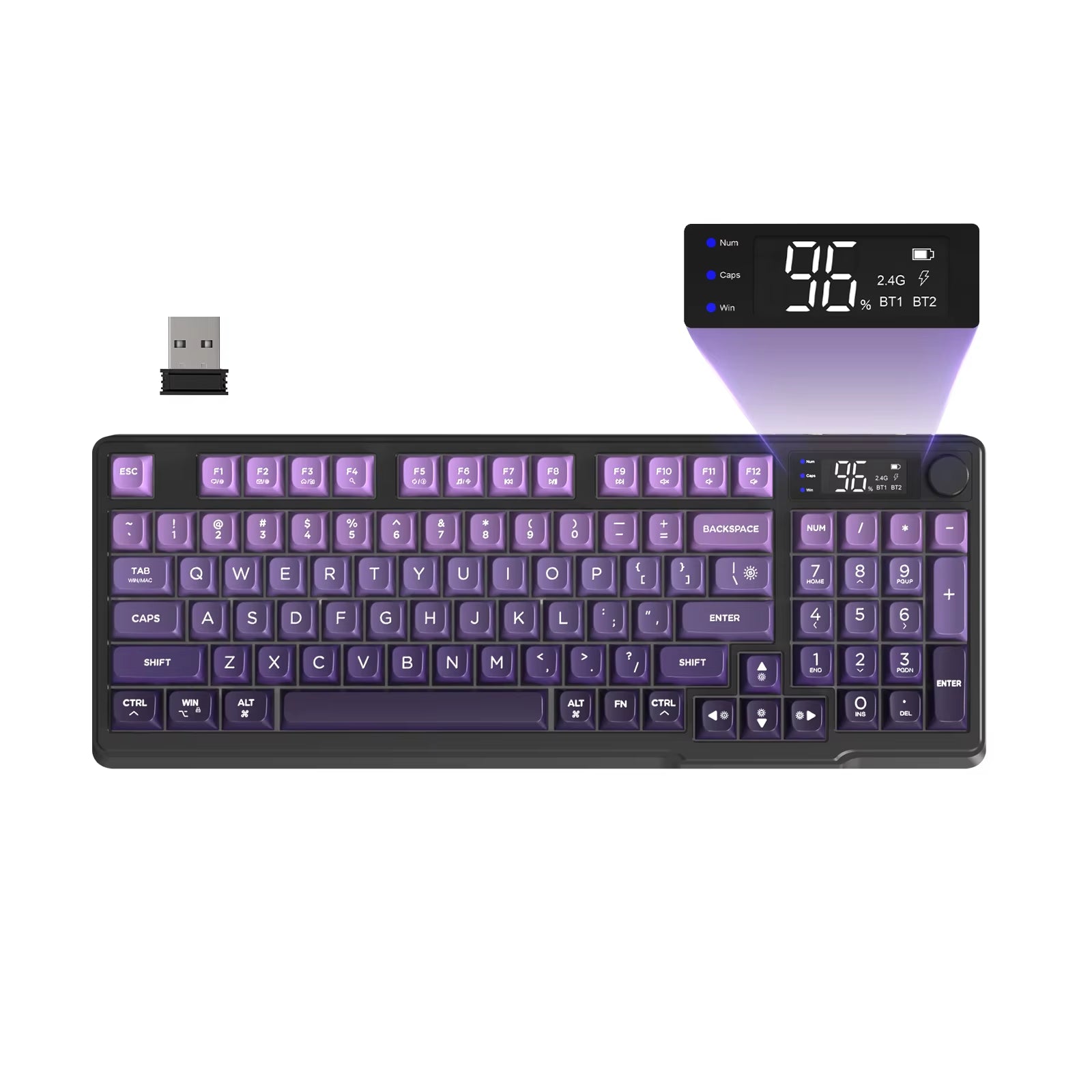 ZIYOU LANG Wireless Gaming Keyboard with Display Screen & Knob, Bluetooth/2.4Ghz Quiet Membrane Keyboard, 3000Mah Rechargeable